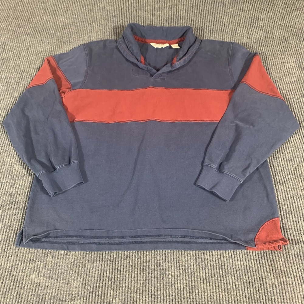 Orvis Shirt Mens Extra Large XL Blue Red Striped Pullover Rugby Heavy Outdoors